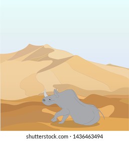 vector illustration of a rhino that lies on nature, vector
