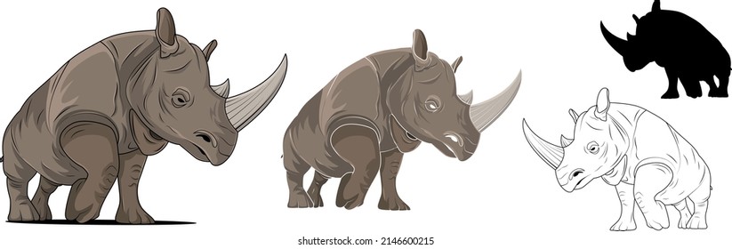 vector illustration of rhino with various concepts. isolated white background.