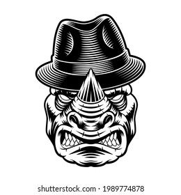 Vector illustration of a rhinoceros in hat