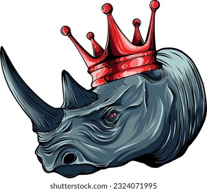 vector illustration of rhinoceros head with crown