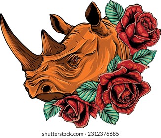 Vektorgrafik von Rhinozeros-Kopf mit Rosen