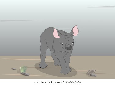 vector illustration of a rhinoceros in nature, vector