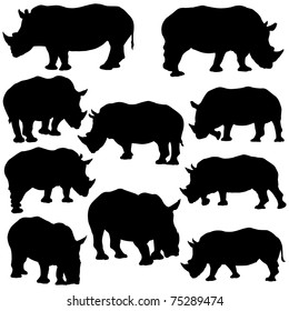 Vector illustration of Rhinoceros Silhouettes.