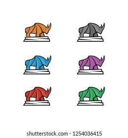 Vector illustration of a rhinoceros with six color choices