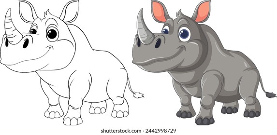 Vector illustration of a rhinoceros in two stages.