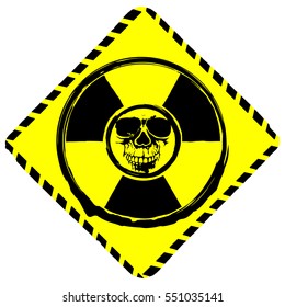 Vector illustration rhombic yellow icon radiation to skull
