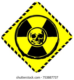 Vector illustration rhombic yellow logo radiation to skull
