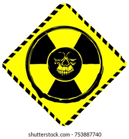 Vector illustration rhombic yellow symbol radiation to skull