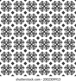 Vector illustration of rhombus and flower seamless pattern on white background. Fabric, wallpaper, packaging decoration.