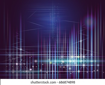Vector illustration rhythm of lines and colors in dark blue background of space and imagination to time machine in the future. Abstract space background with matrix of glowing stardust in galaxy.