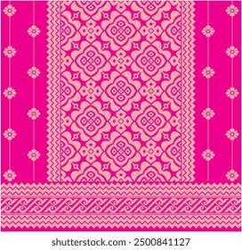 Vector illustration of Riau Malay songket woven ornament design pattern, pink color, traditional Indonesian Songket. Suitable for batik on cloth, backgrounds, weaving