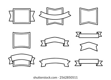 Vector Illustration of Ribbon Banner Set with Blank Space for Text, Curved and Flat Design for Graphic Design Projects.