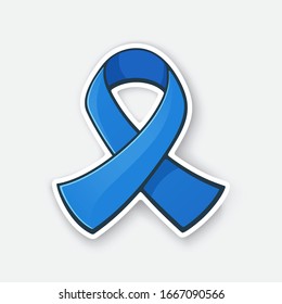 Vector illustration. Ribbon at blue color, international symbol of Colon cancer awareness. Graphic design with contour. Isolated on white background