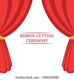 Vector illustration of a ribbon ceremony with a theater curtain