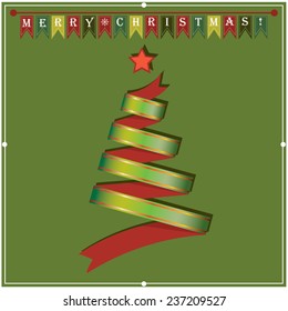 Vector illustration of a ribbon Christmas tree with Merry Christmas pennants