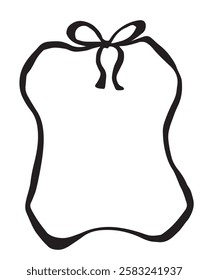vector illustration, ribbon frame with bow. black and white drawing in doodle style