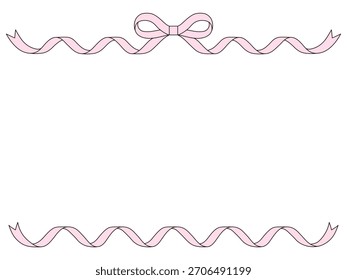 Vector illustration of a ribbon frame. Line art, ribbon, ornament, pink