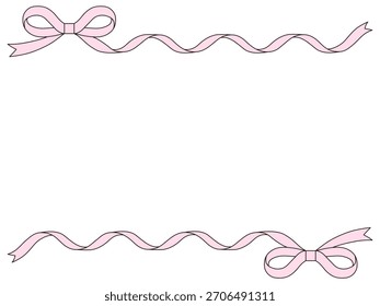 Vector illustration of a ribbon frame. Line art, ribbon, ornament, pink