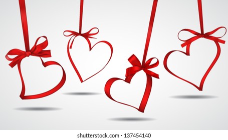 Vector illustration of ribbon red hearts