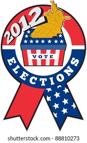 vector illustration of a ribbon showing election ballot box with American stars and stripes flag and map of United States of America with words vote elections 2012