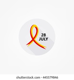 Vector illustration. RIbbon for World Hepatitis Day on grey circle.