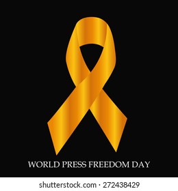 Vector illustration of a ribbon for World Press Freedom Day in black background.