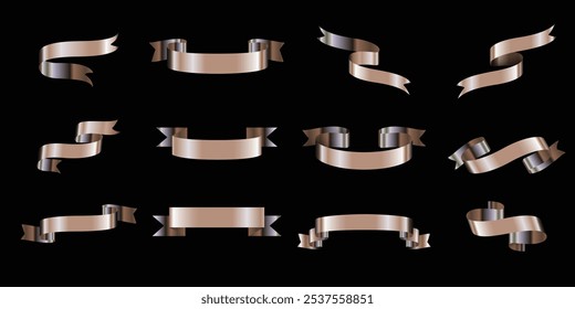 Vector illustration of Ribbons collection isolated on Black background.