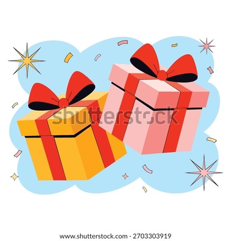 Vector illustration of ribbons gift boxes 2D cartoon object isolated flat style perfect for birthday donation giveaway festive design or decoration