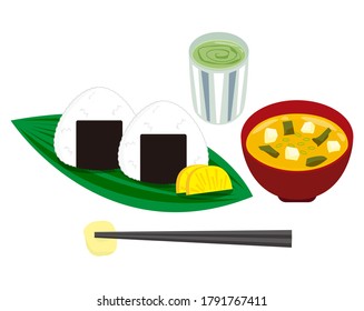 Vector illustration of a rice ball held in a triangle