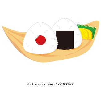 Vector illustration of a rice ball held in a triangle　. 　Salted plum rice ball