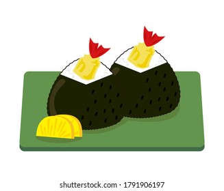 Vector illustration of a rice ball held in a triangle　. 