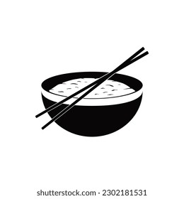 Vector illustration of rice in a bowl with chopsticks