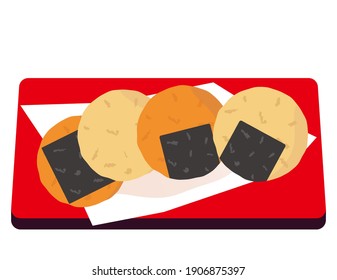 Vector illustration of rice cracker. Japanese sweets.