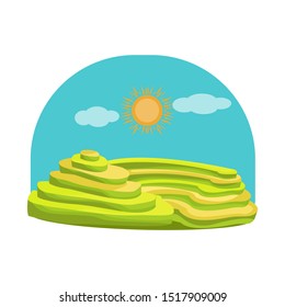 Vector illustration of rice and field sign. Web element of rice and terrace stock symbol for web.