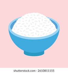 Vector illustration of rice on white background. Cartoon style rice bowl graphic.