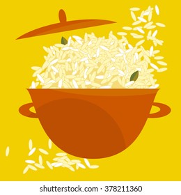 vector illustration of rice pot. simple food vector icon. flat concept rice dish poster. modern style asia food