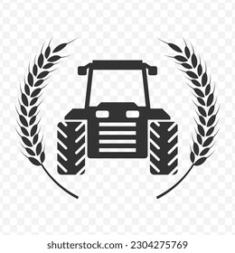 Vector illustration of rice tractor icon in dark color and transparent background(png).