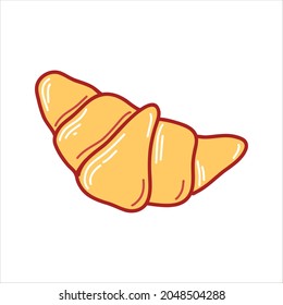 Vector illustration of a rich delicious croissant isolated element on a white background in a cartoon style. Illustration for cafes, postcards, shops, gifts, T-shirts.