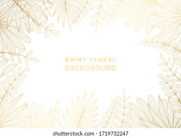 Vector illustration in rich luxury style with space for text. White background with golden exotic palm leaves. Shiny gold backdrop for greeting cards, posters, banners and etc.