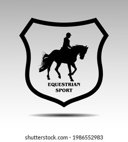 vector illustration, rider controls running horse, competition dressage