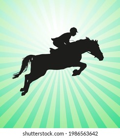 vector illustration, rider controls running horse, competitions show jumping