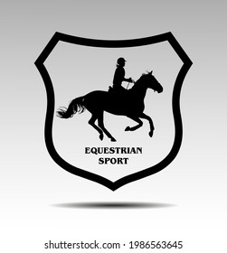 vector illustration, rider controls running horse, competition dressage