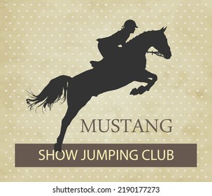 vector illustration, rider controls running horse, competitions show jumping