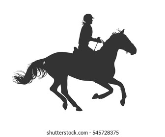 vector illustration, rider controls running horse