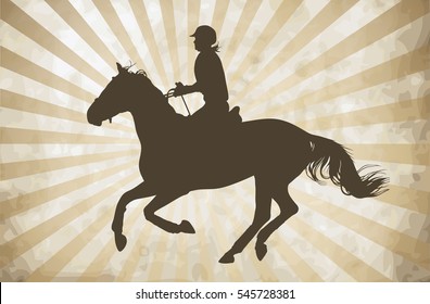 vector illustration, rider controls running horse