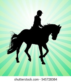 vector illustration, rider controls running horse
