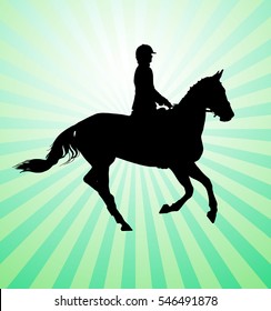 vector illustration, rider controls running horse, competition dressage 