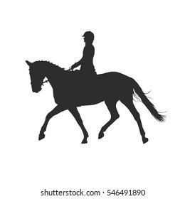 vector illustration, rider controls running horse, competition dressage 