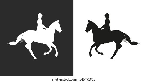 vector illustration, rider controls running horse, competition dressage 