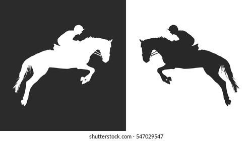 vector illustration, rider controls running horse, competitions show jumping